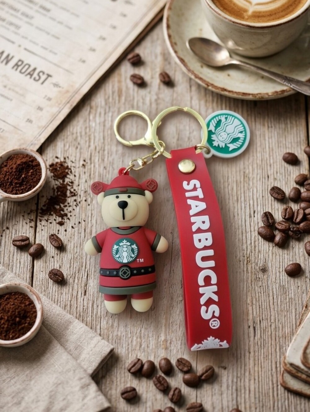 Starbucks Red Bear Keychain with Red Branded Strap